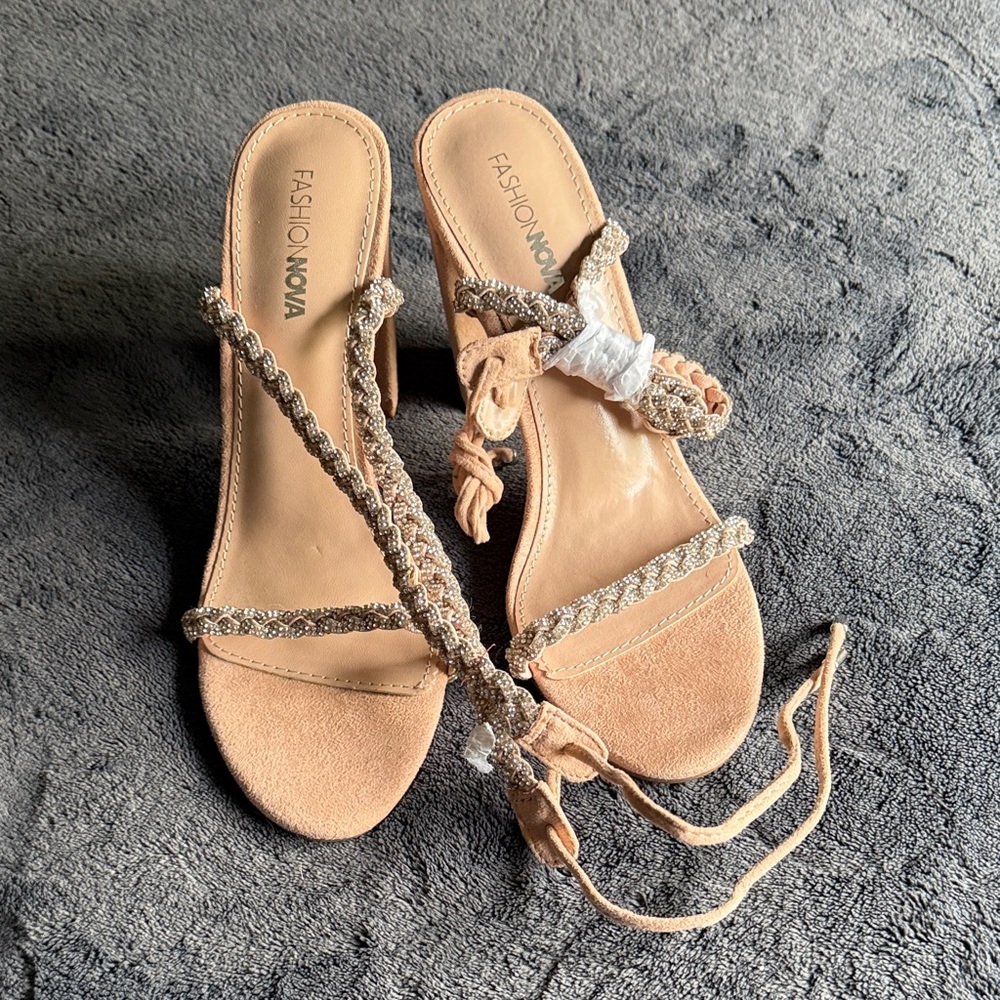 Fashion Nova Beige Strappy Sandals